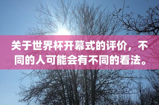 关于世界杯开幕式的评价，不同的人可能会有不同的看法。