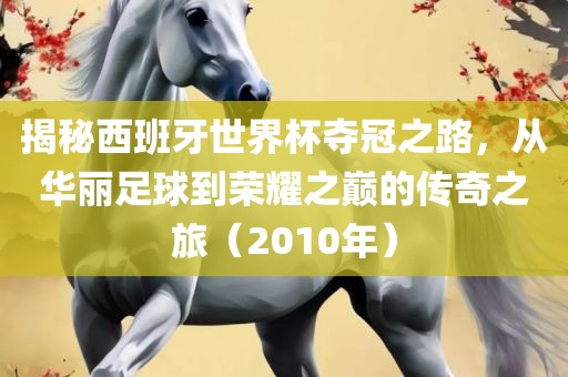 揭秘西班牙世界杯夺冠之路，从华丽足球到荣耀之巅的传奇之旅（2010年）