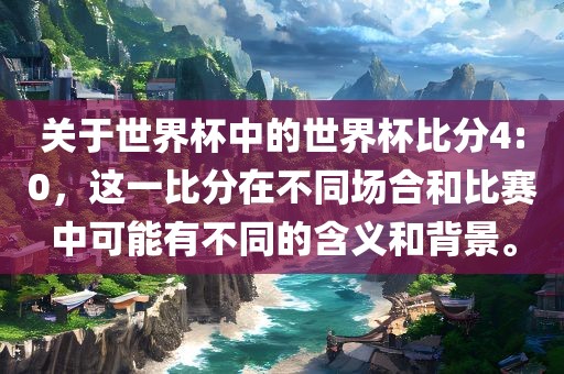 关于世界杯中的世界杯比分4:0，这一比分在不同场合和比赛中可能有不同的含义和背景。
