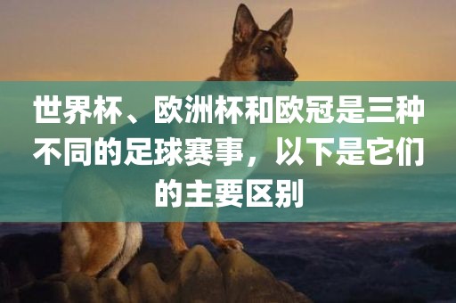 世界杯、欧洲杯和欧冠是三种不同的足球赛事，以下是它们的主要区别