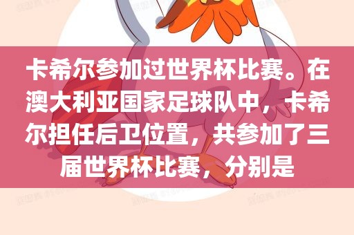 卡希尔参加过世界杯比赛。在澳大利亚国家足球队中，卡希尔担任后卫位置，共参加了三届世界杯比赛，分别是