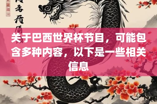 关于巴西世界杯节目，可能包含多种内容，以下是一些相关信息