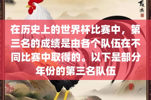 在历史上的世界杯比赛中，第三名的成绩是由各个队伍在不同比赛中取得的。以下是部分年份的第三名队伍