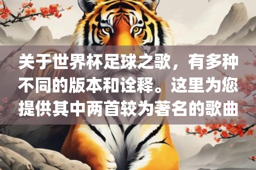 关于世界杯足球之歌，有多种不同的版本和诠释。这里为您提供其中两首较为著名的歌曲