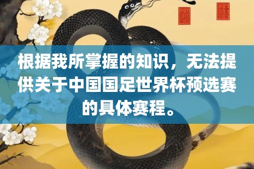 根据我所掌握的知识，无法提供关于中国国足世界杯预选赛的具体赛程。